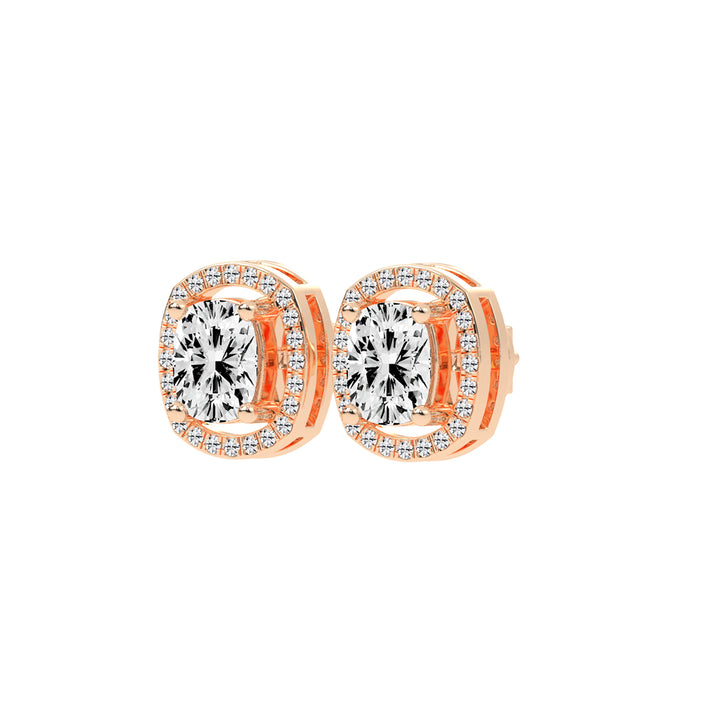 2.25Ct Cushion Shape Rose Gold Halo Studs Earrings