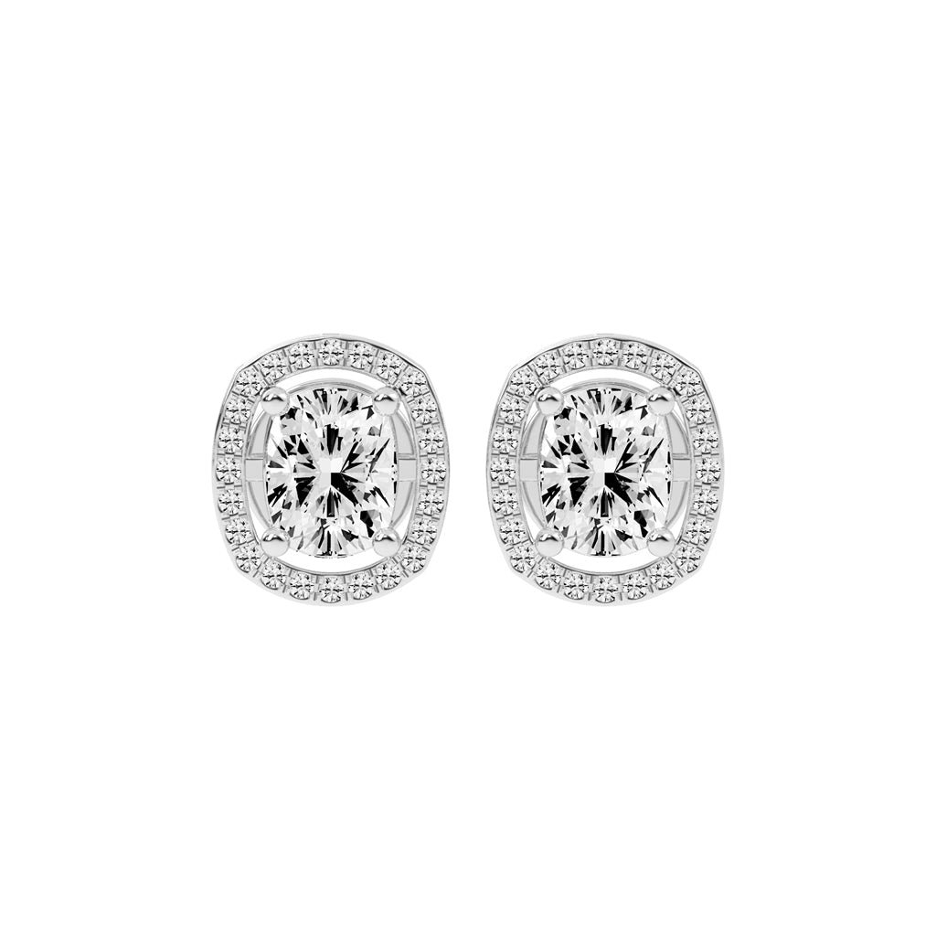 2.25Ct Cushion Shape Rose Gold Halo Studs Earrings