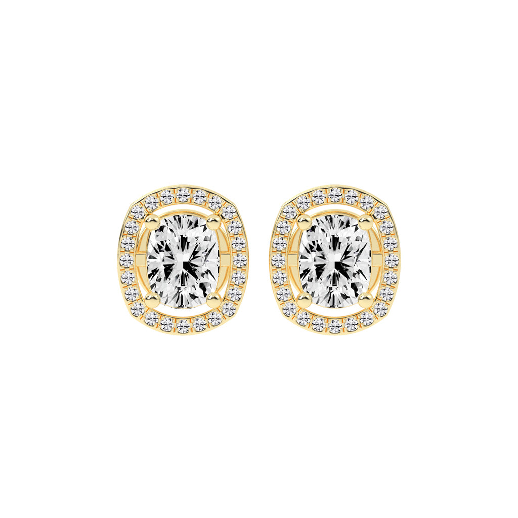 2.25Ct Cushion Shape Rose Gold Halo Studs Earrings