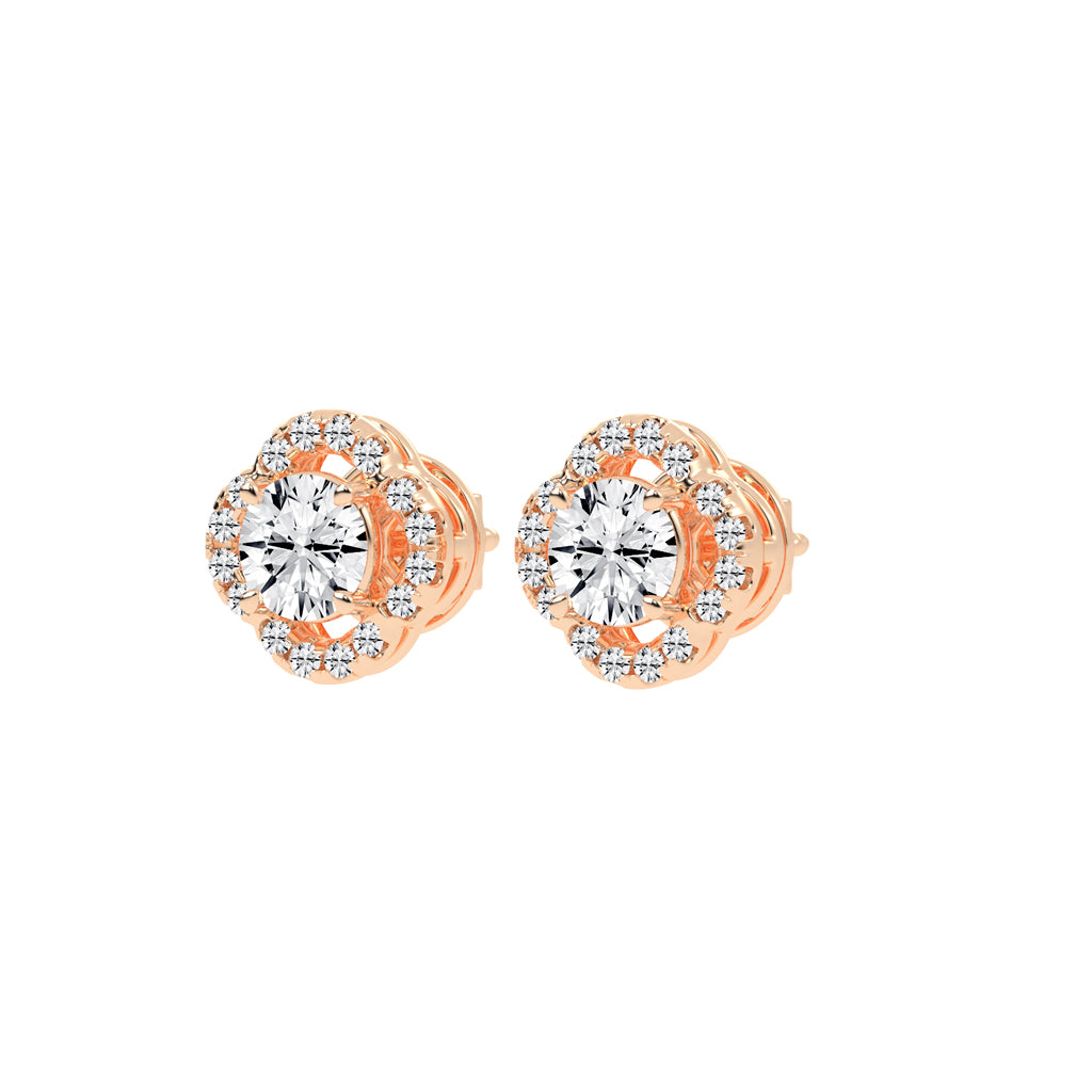 1.5Ct Round Shape Yellow Gold Halo Studs Earrings