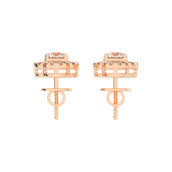 1.5Ct Round Shape Yellow Gold Halo Studs Earrings