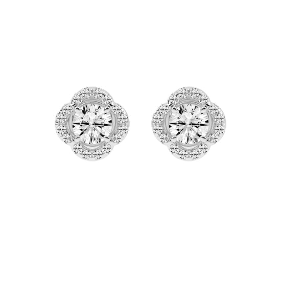 1.5Ct Round Shape Yellow Gold Halo Studs Earrings