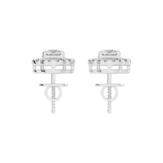 1.5Ct Round Shape Yellow Gold Halo Studs Earrings