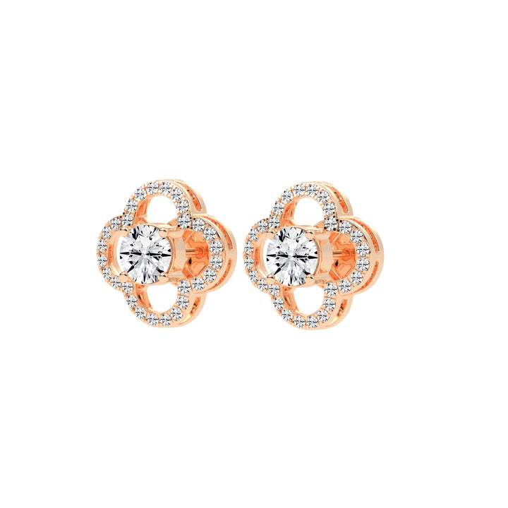 2Ct Round Shape Rose Gold Halo Studs Earrings