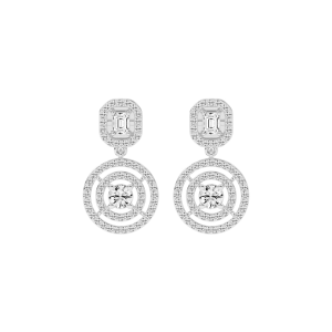 2Ct Round Shape Yellow Gold Dangles Earrings