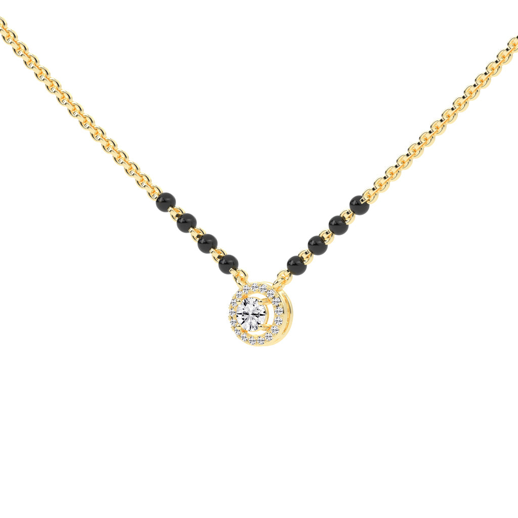 Classic 925 Silver  18K Gold Plated Halo Solitaire Mangalsutra Necklace with Black Beads