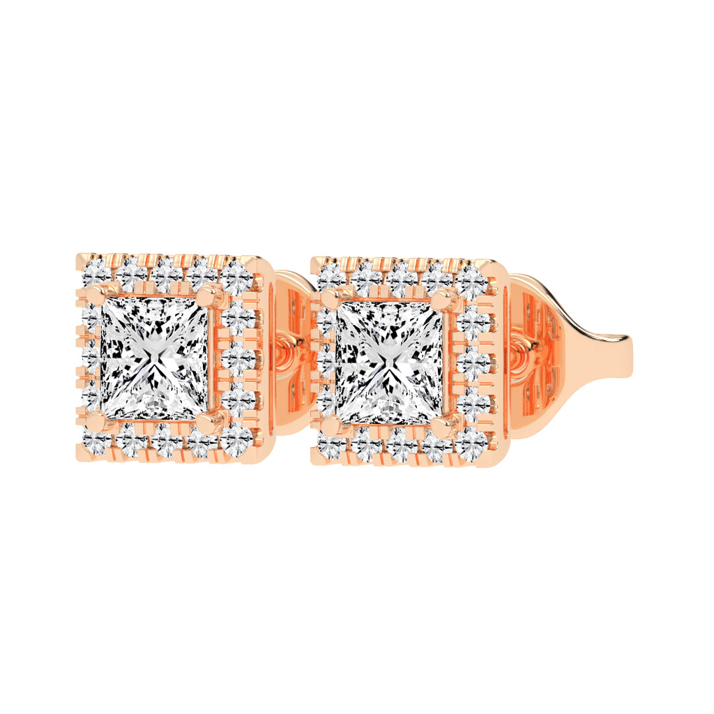 Regal Halo Square Diamond Stud Earrings