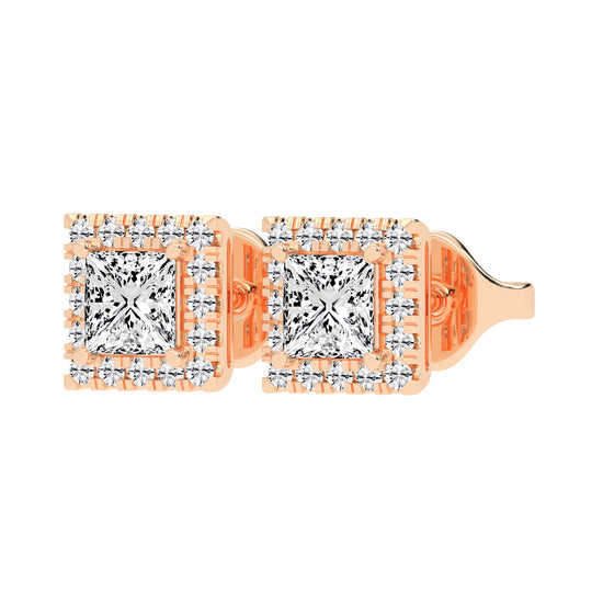 Regal Halo Square Diamond Stud Earrings