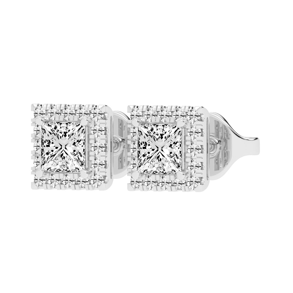 Regal Halo Square Diamond Stud Earrings