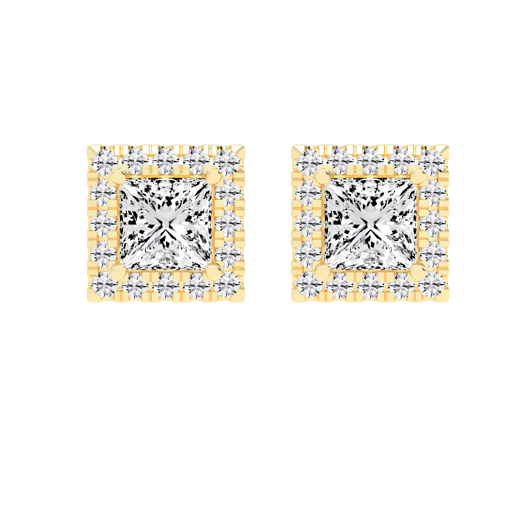 Regal Halo Square Diamond Stud Earrings
