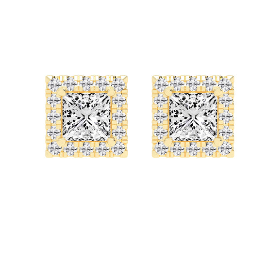 Regal Halo Square Diamond Stud Earrings