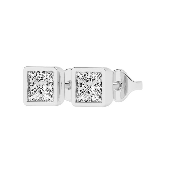 Modern Edge Bezel Princess Diamond Stud Earrings