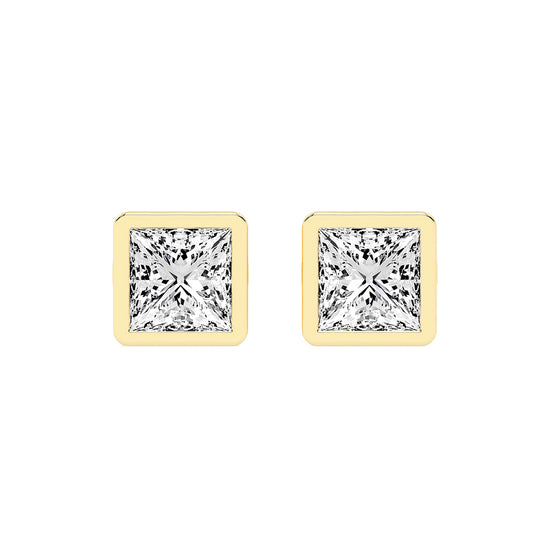 Modern Edge Bezel Princess Diamond Stud Earrings