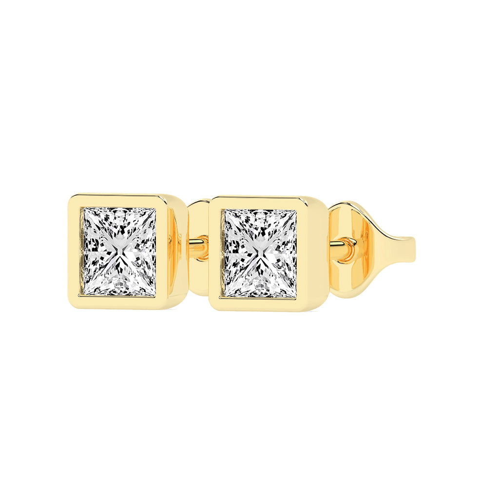 Modern Edge Bezel Princess Diamond Stud Earrings