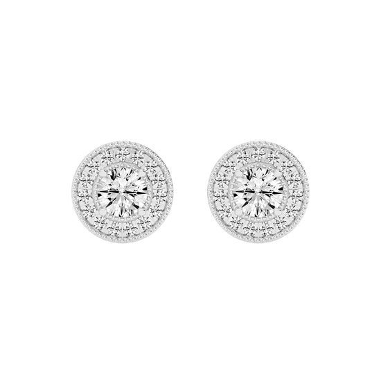 Vintage Inspired Milgrain Halo Diamond Studs