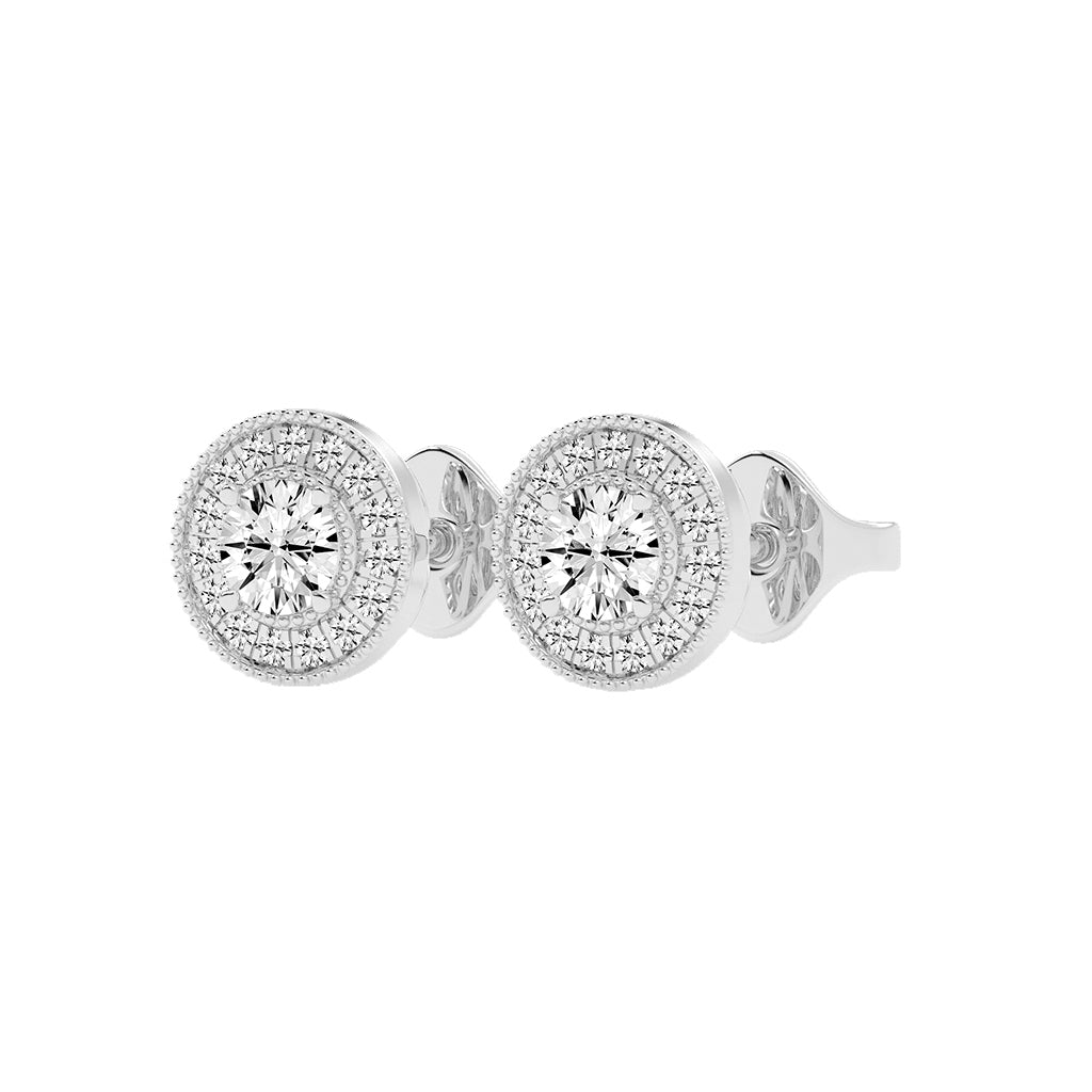 Vintage Inspired Milgrain Halo Diamond Studs