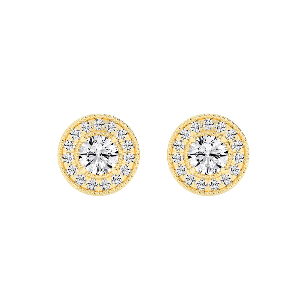Vintage Inspired Milgrain Halo Diamond Studs