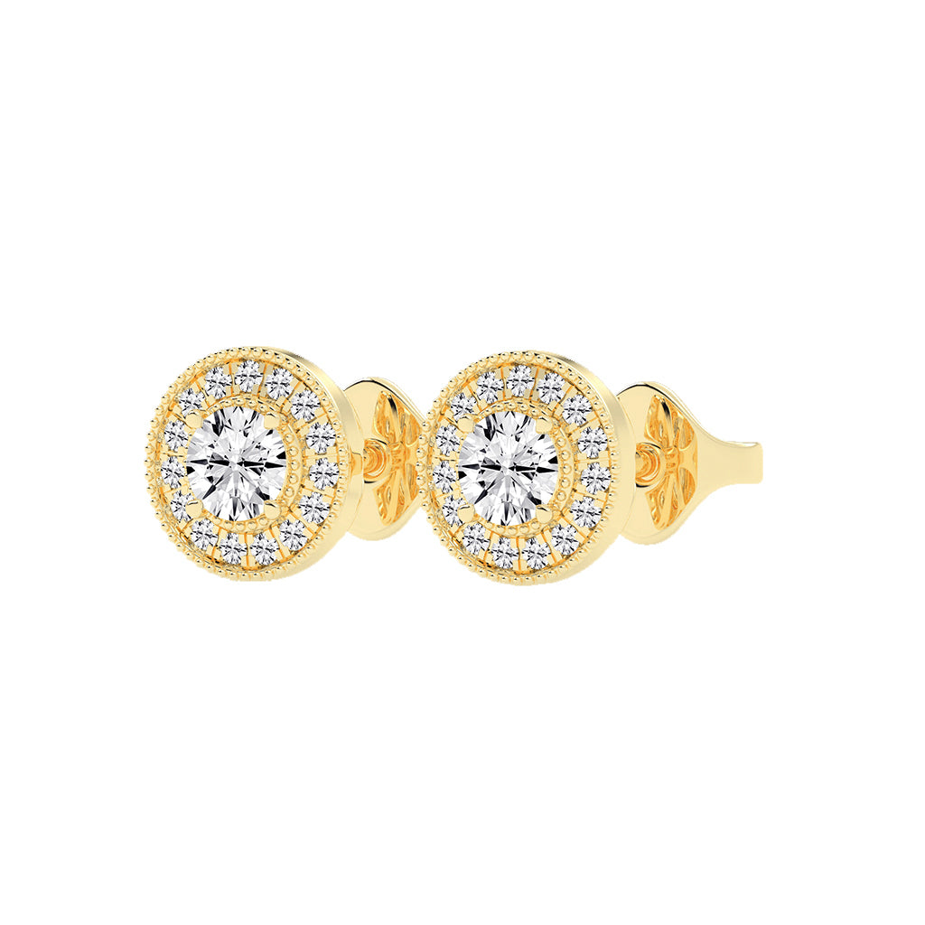 Vintage Inspired Milgrain Halo Diamond Studs