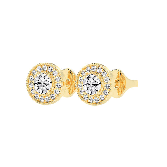 Vintage Inspired Milgrain Halo Diamond Studs