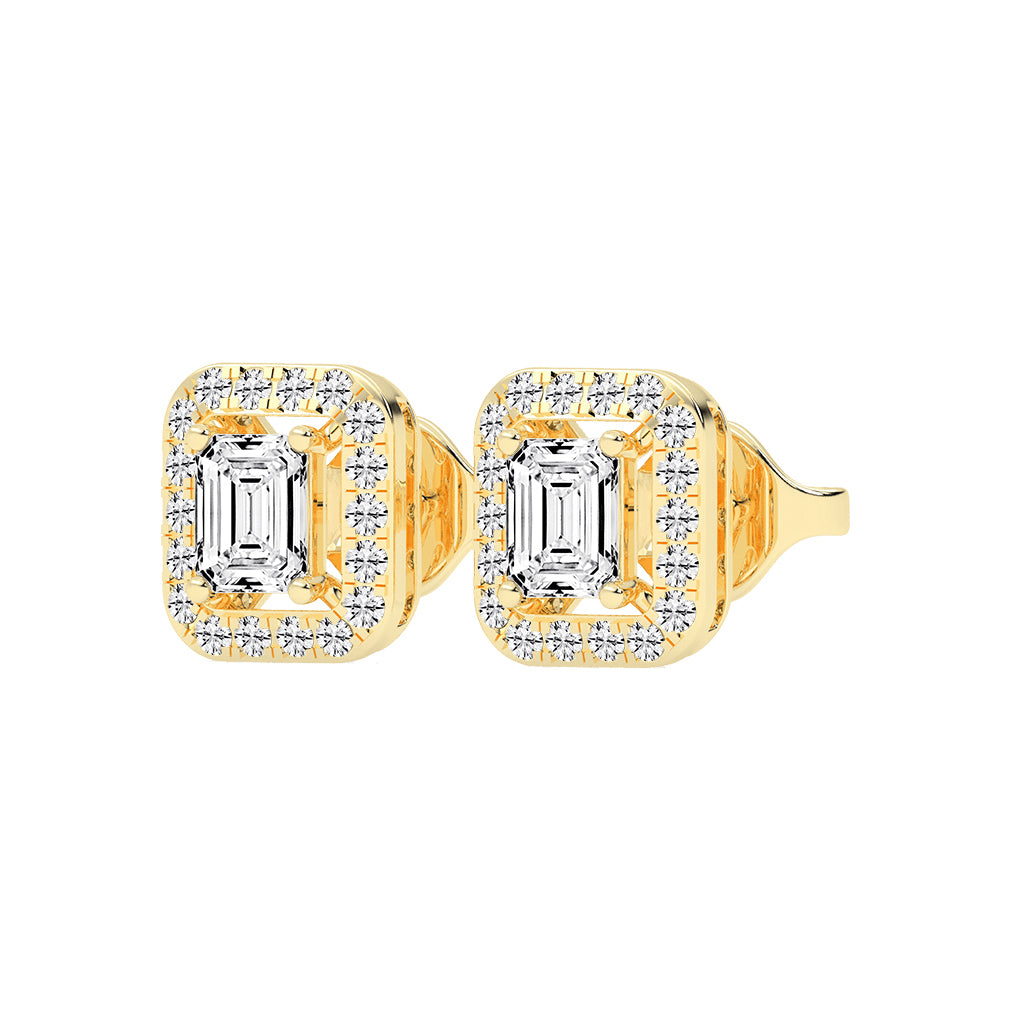 Regal Emerald Halo Diamond Studs
