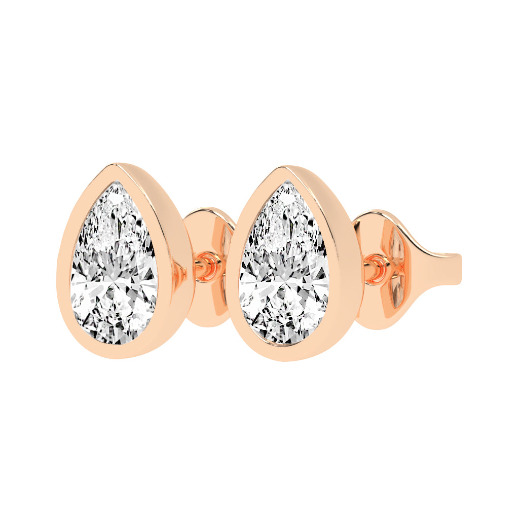 Modern Contoured Pear Bezel Set Diamond Studs