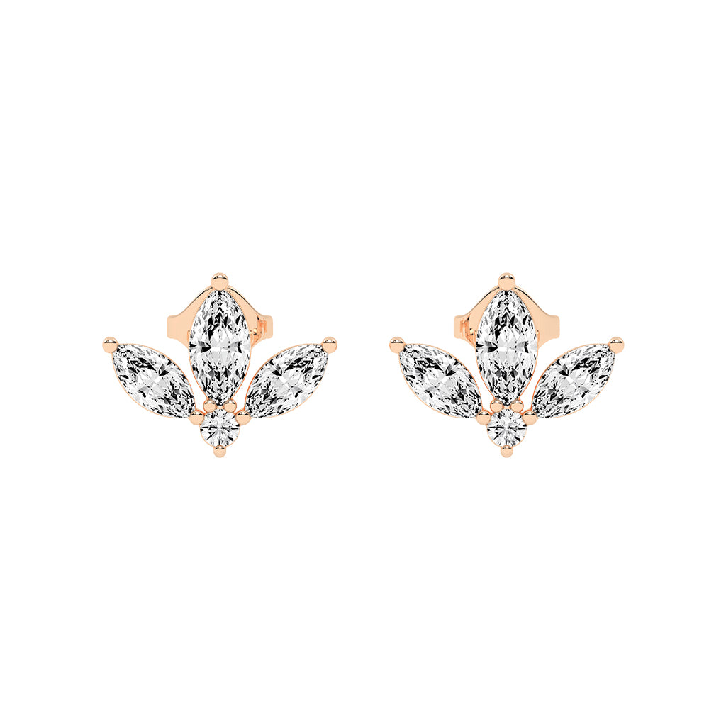 Elegance Petals Marquise Round Diamond Cluster Studs