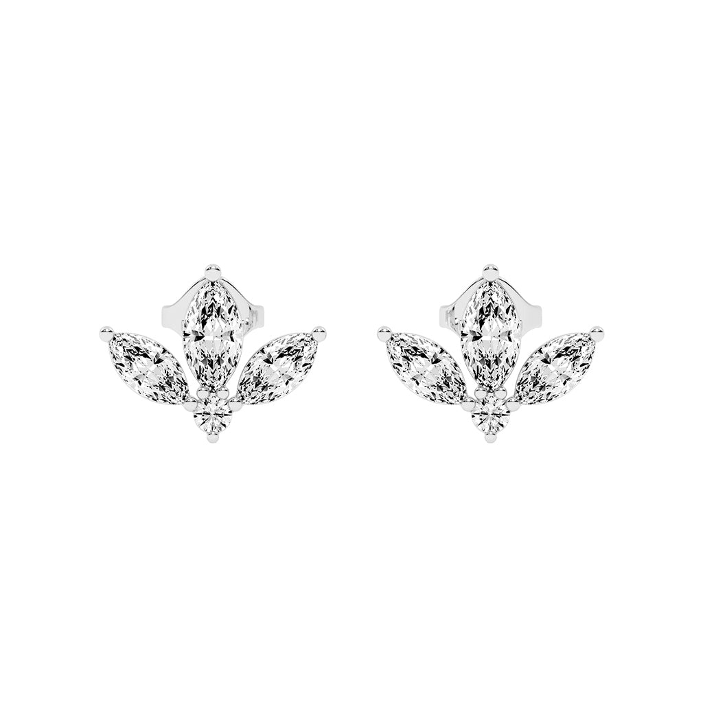 Elegance Petals Marquise Round Diamond Cluster Studs