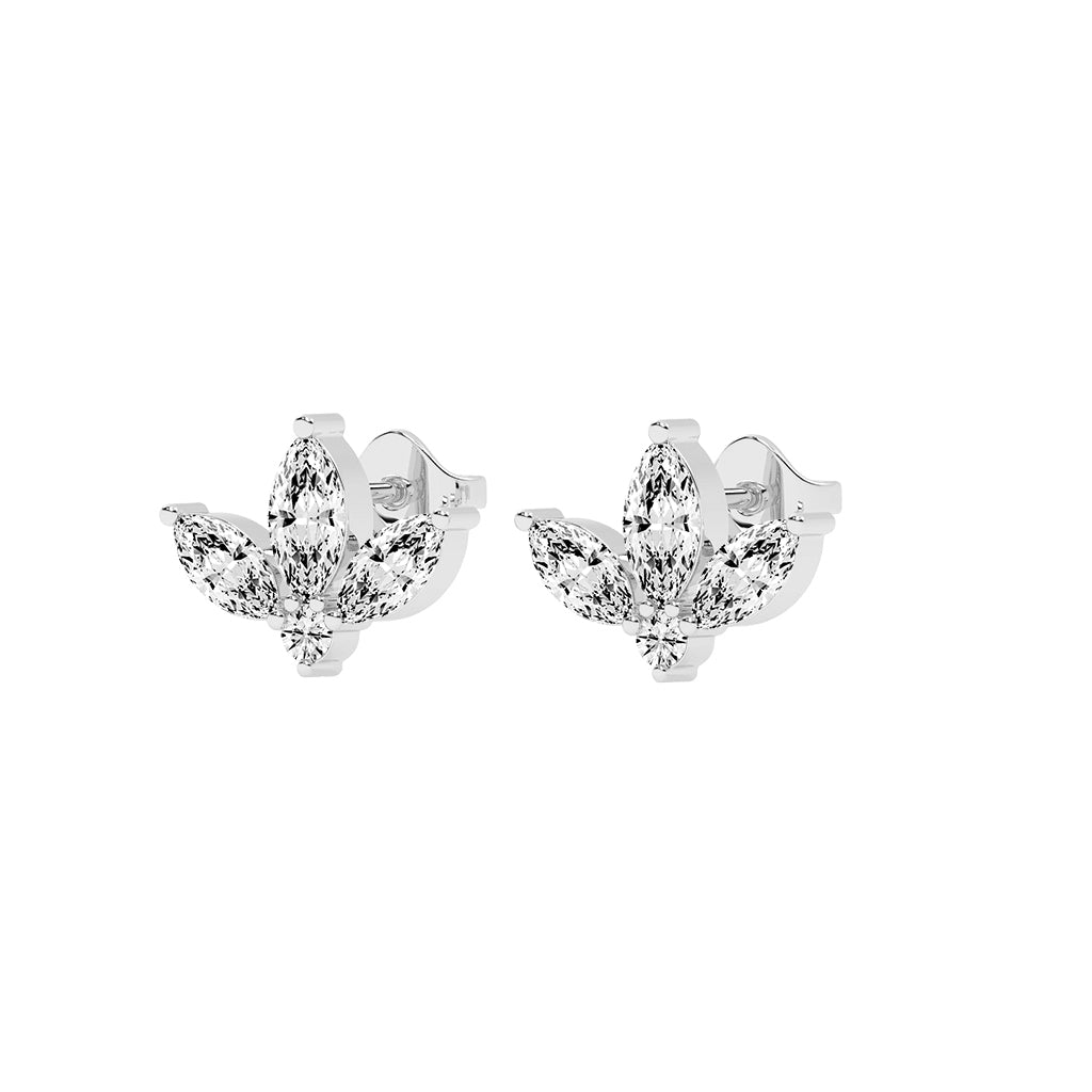 Elegance Petals Marquise Round Diamond Cluster Studs
