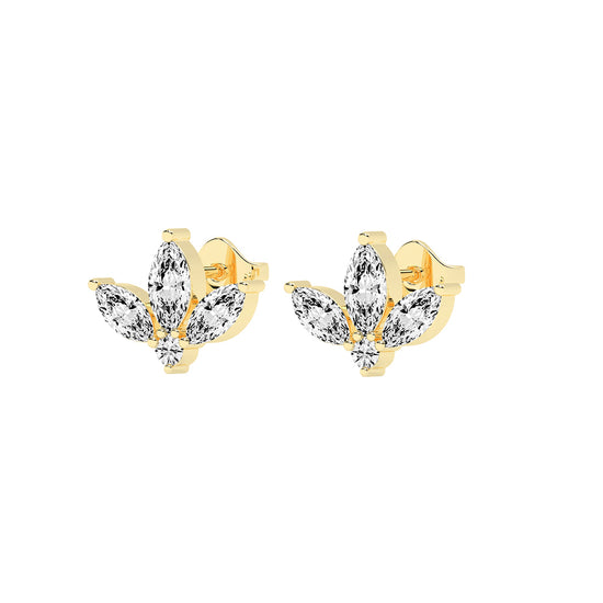 Elegance Petals Marquise Round Diamond Cluster Studs