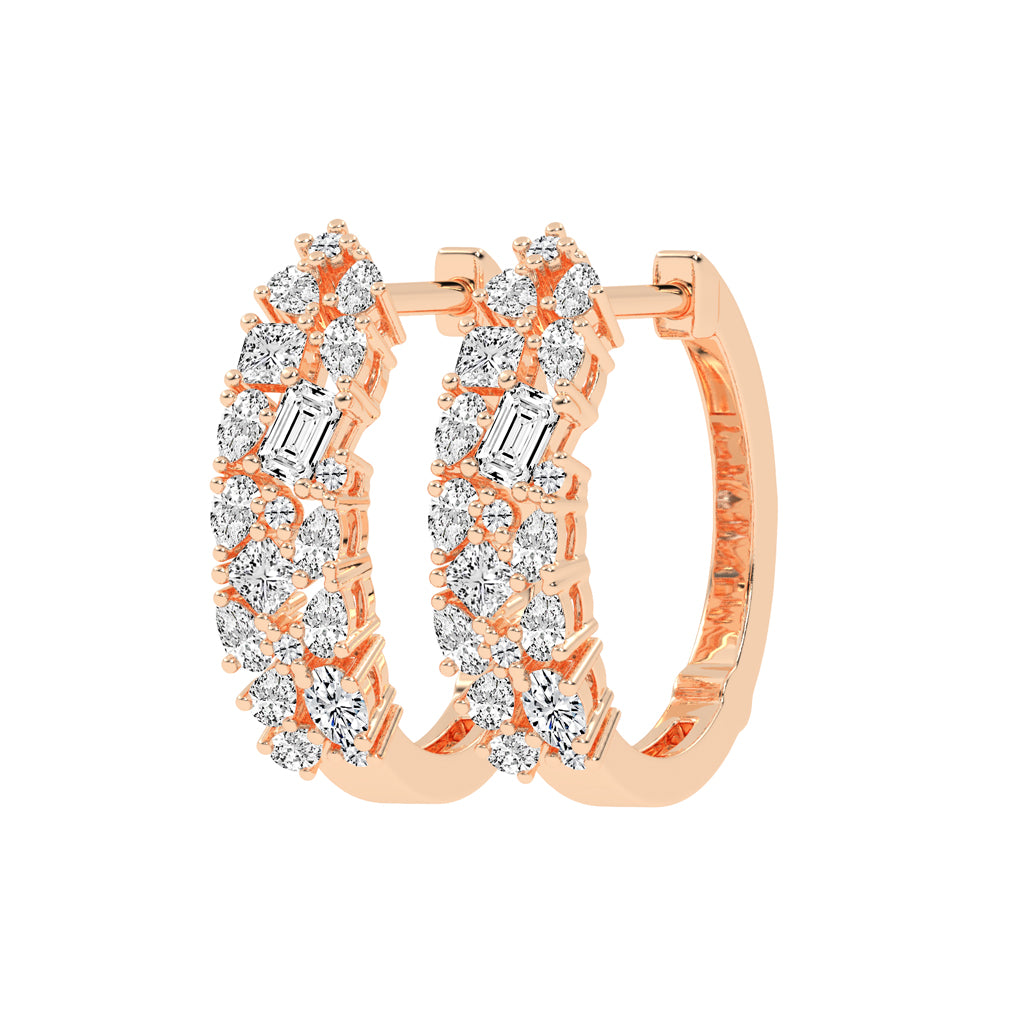 Artful Bloom Mixed-Cut Diamond Hoop Earrings