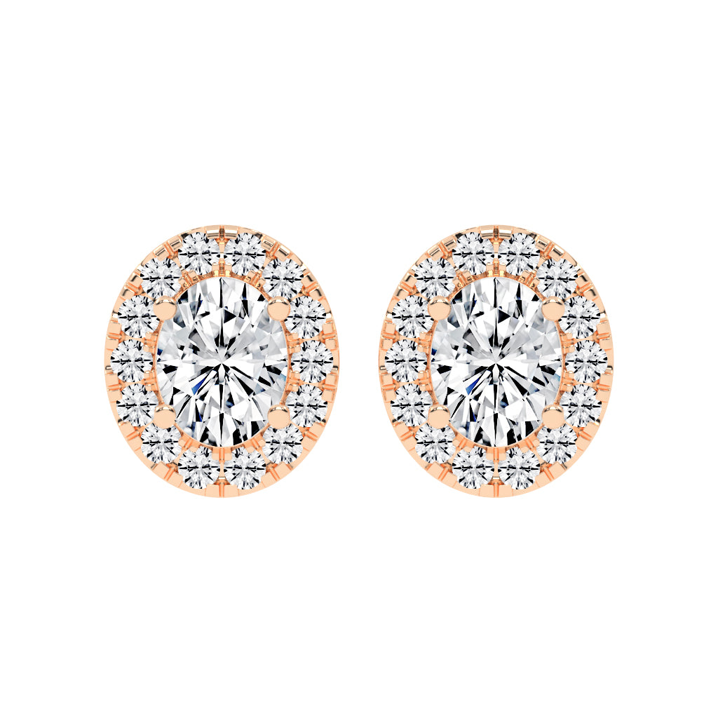 Eternal Aura Oval Halo Stud Earrings