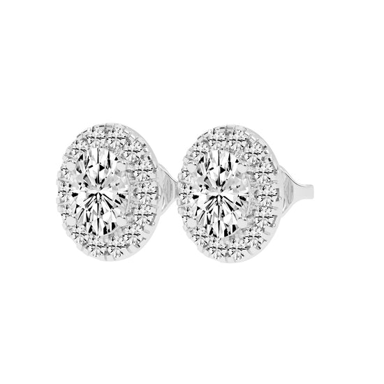 Eternal Aura Oval Halo Stud Earrings