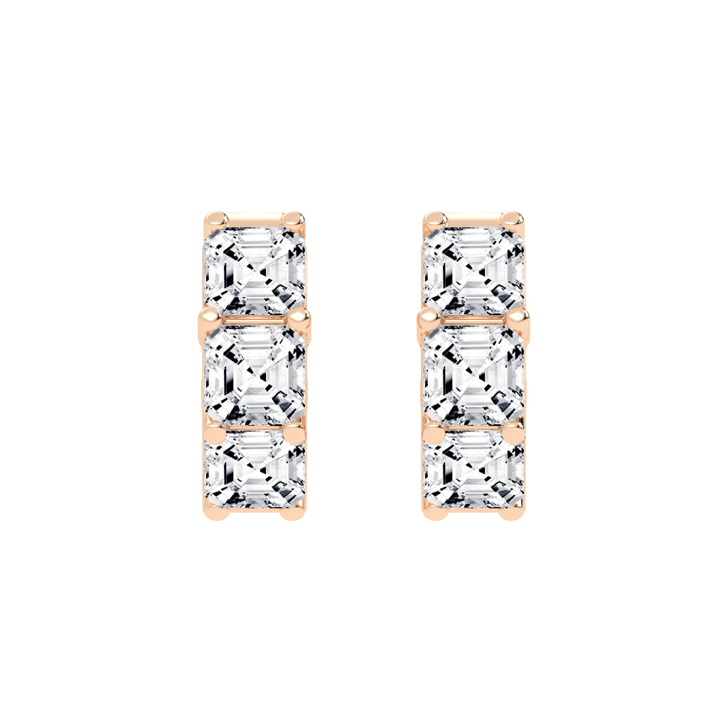Stacked Asscher-Cut Diamond Bar Studs