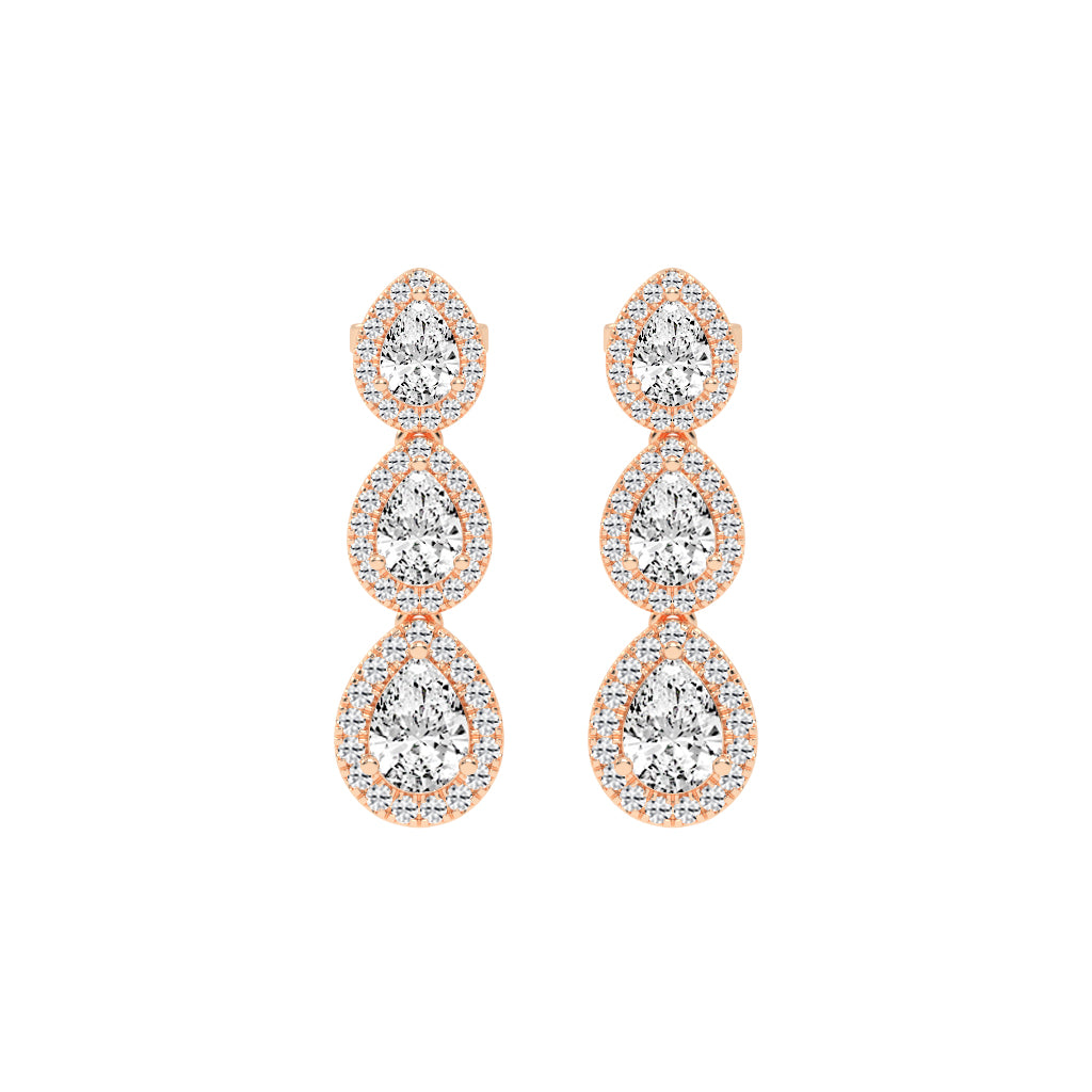 Triple Pear Halo Drop Earrings