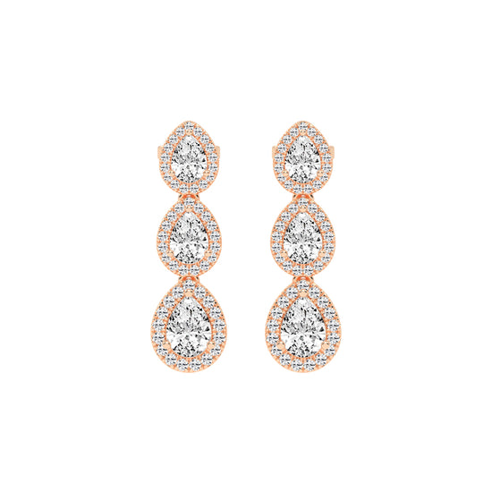 Triple Pear Halo Drop Earrings
