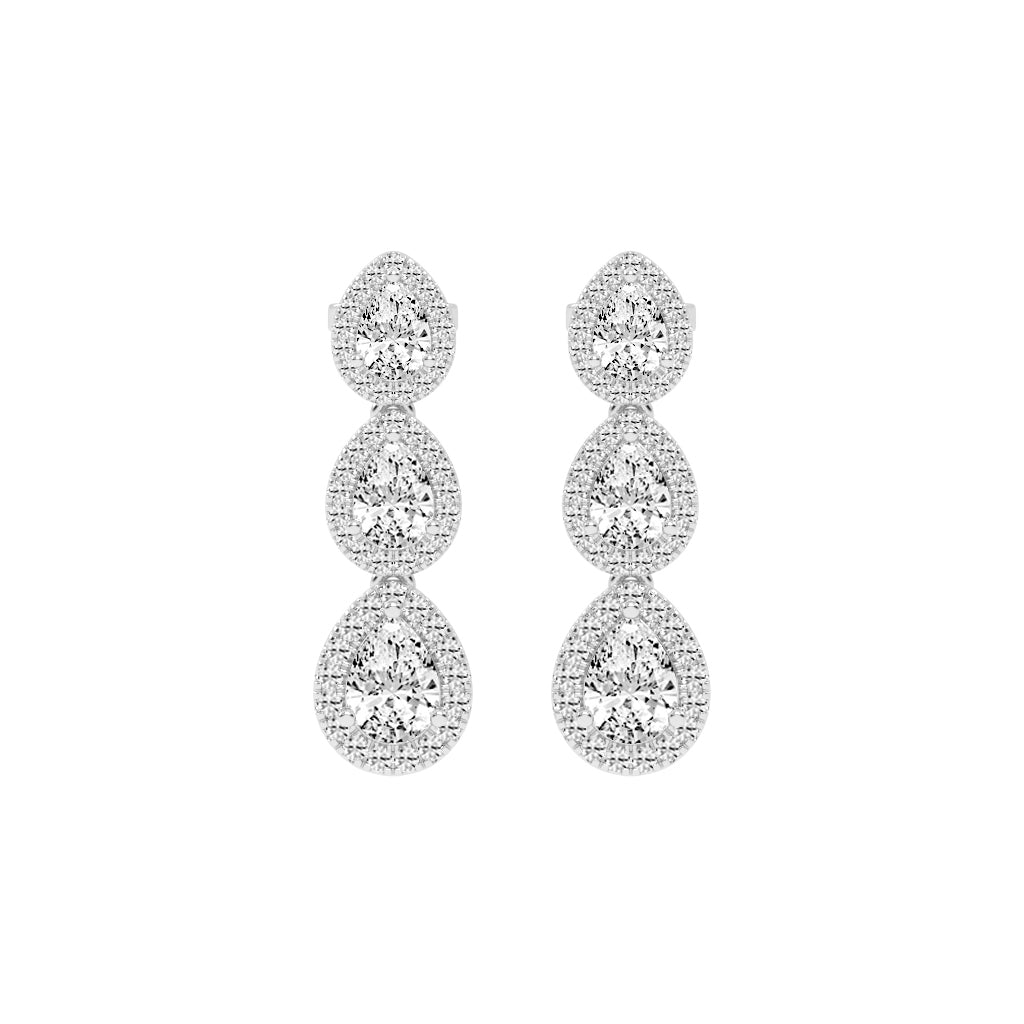 Triple Pear Halo Drop Earrings