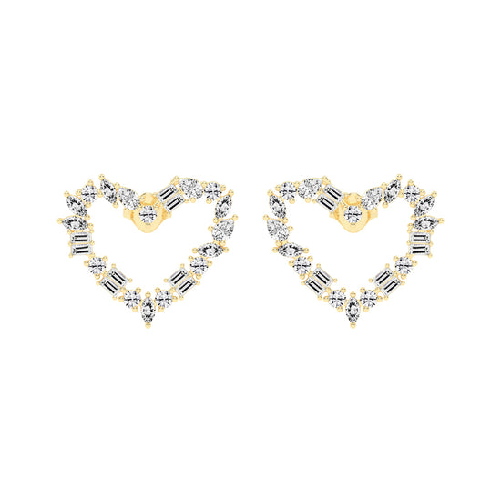 Mixed-Cut Heart Stud Earrings