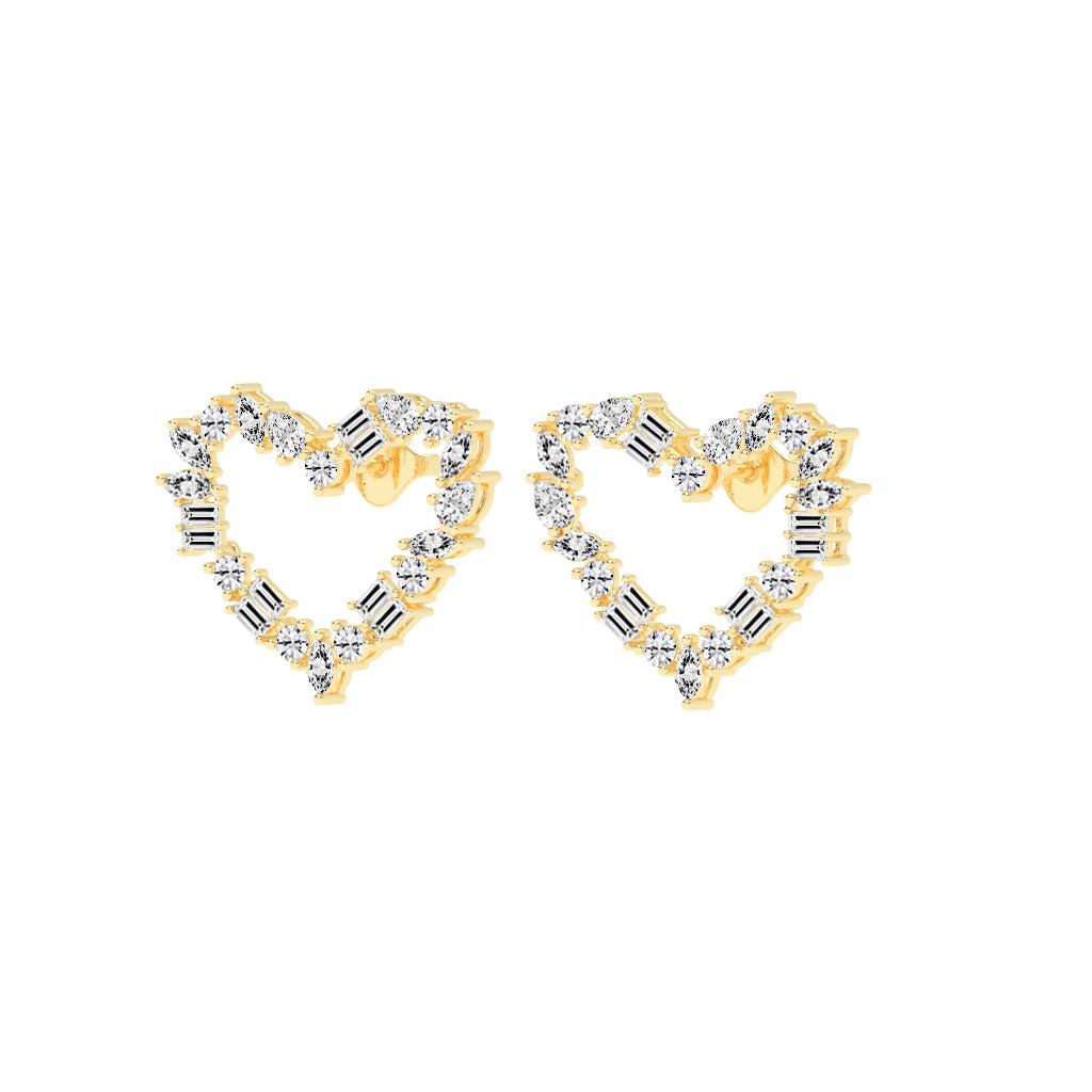 Mixed-Cut Heart Stud Earrings