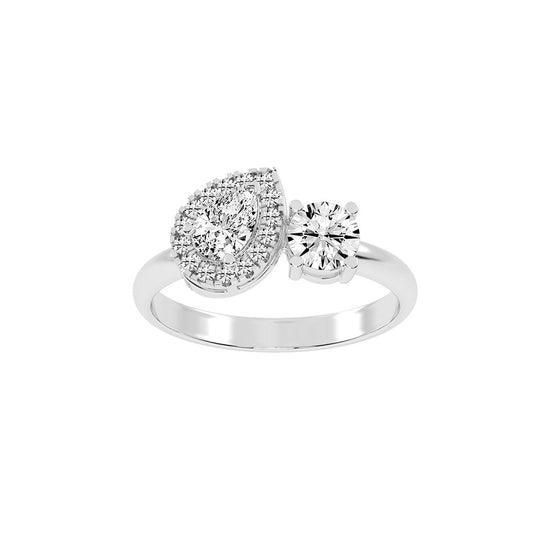 Halviara you and me pear cut halo lab diamond ring
