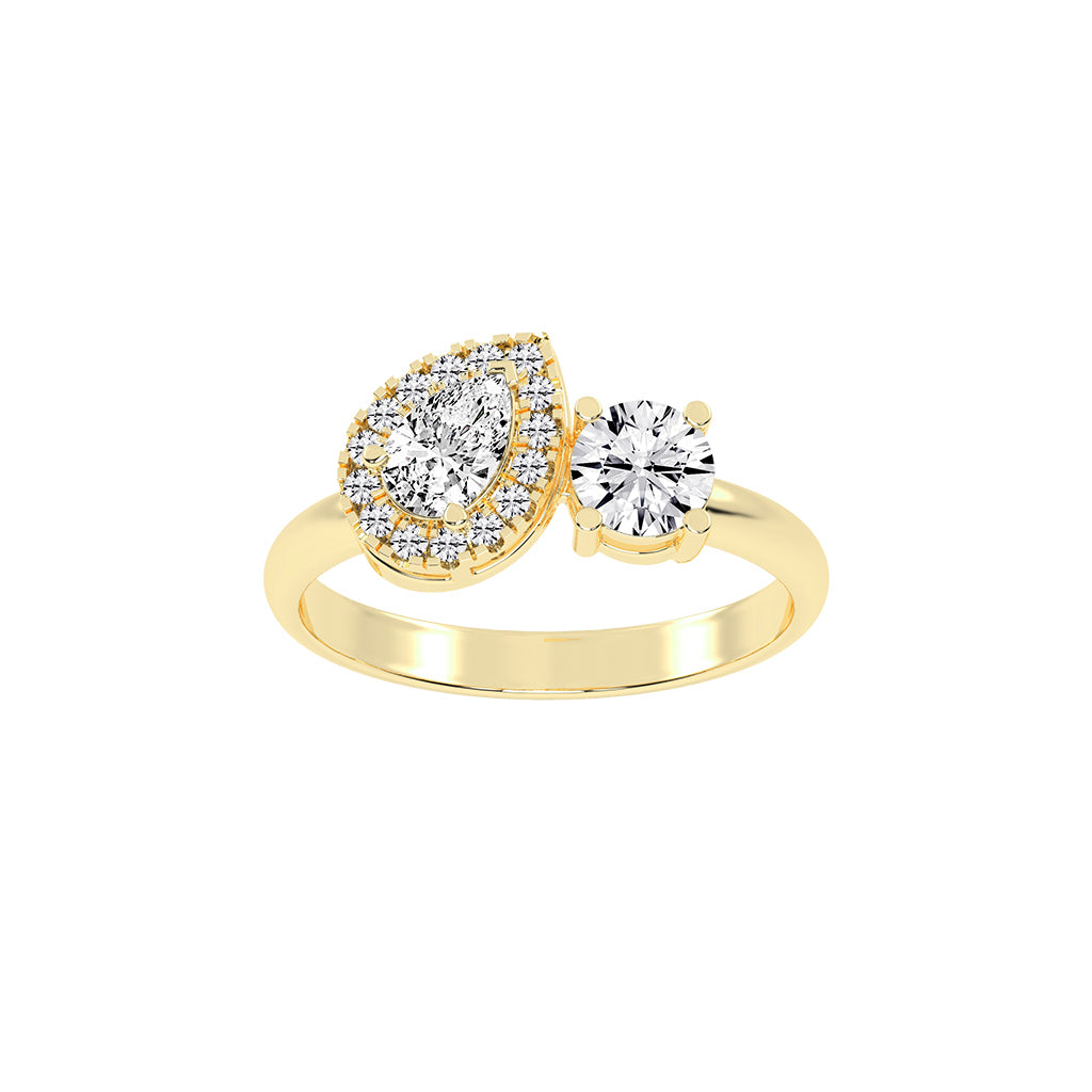 Halviara you and me pear cut halo lab diamond ring