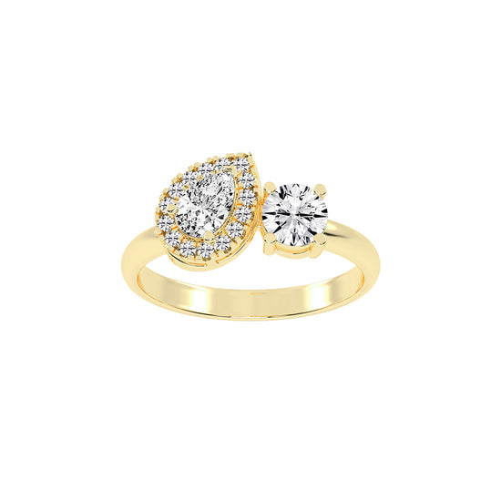 Halviara you and me pear cut halo lab diamond ring
