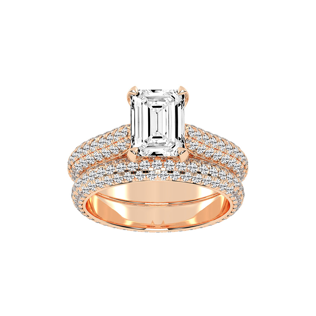 Luxeon Pave setting emerald cut classic lab diamond ring