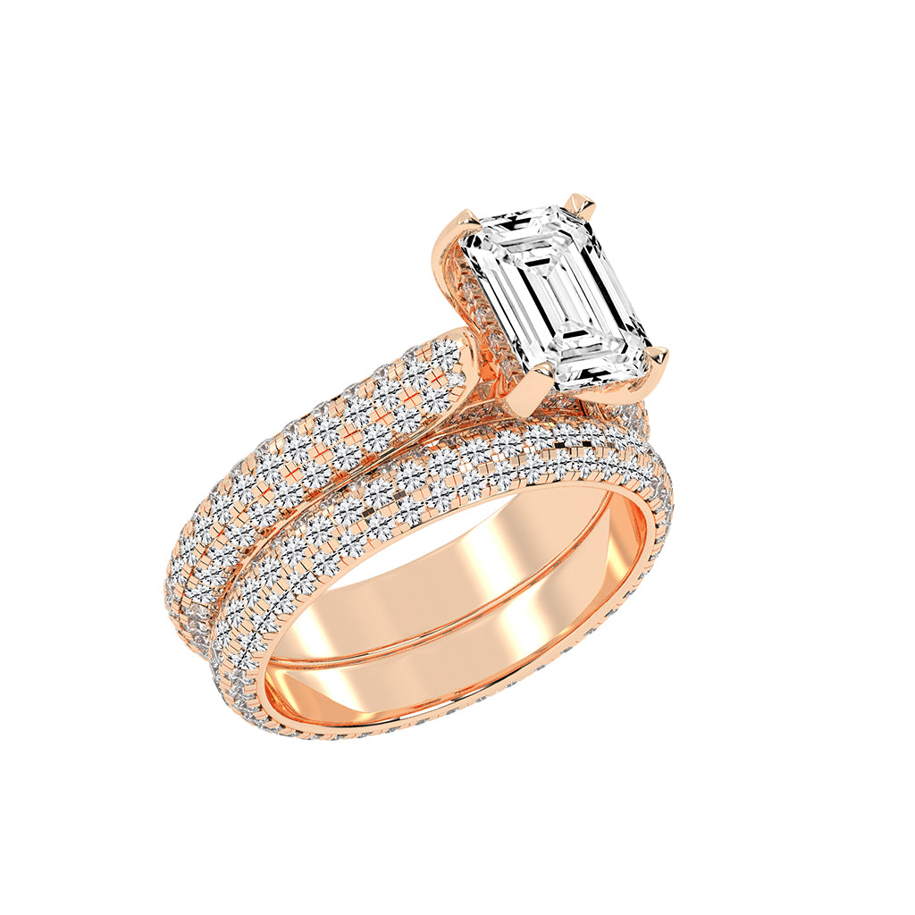 Luxeon Pave setting emerald cut classic lab diamond ring