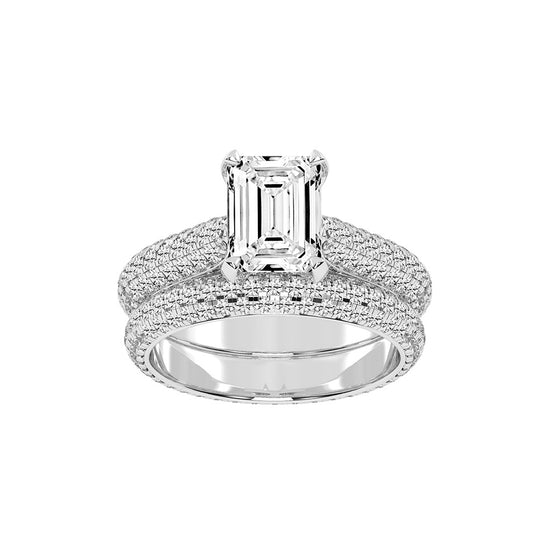 Luxeon Pave setting emerald cut classic lab diamond ring