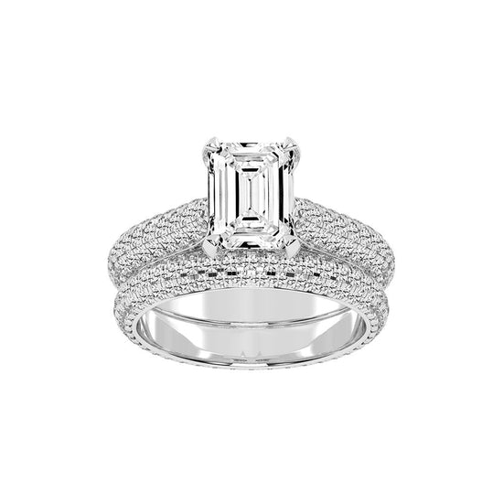 Luxeon Pave setting emerald cut classic lab diamond ring