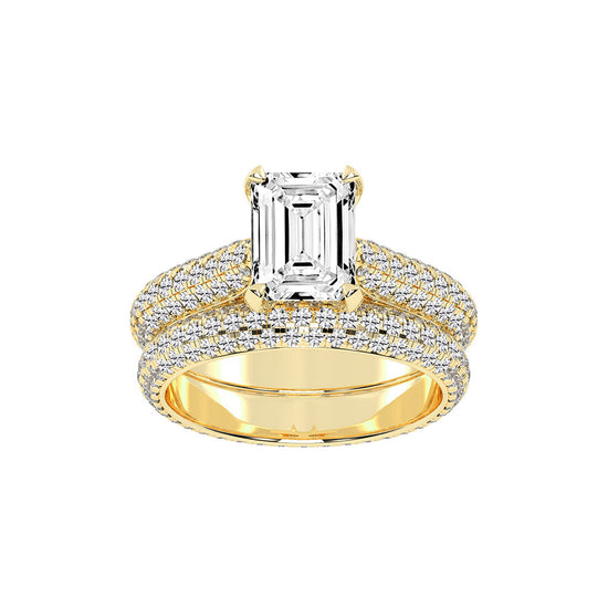 Luxeon Pave setting emerald cut classic lab diamond ring