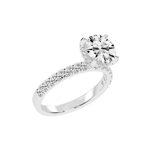 Pave Band Solitaire Engagement Ring