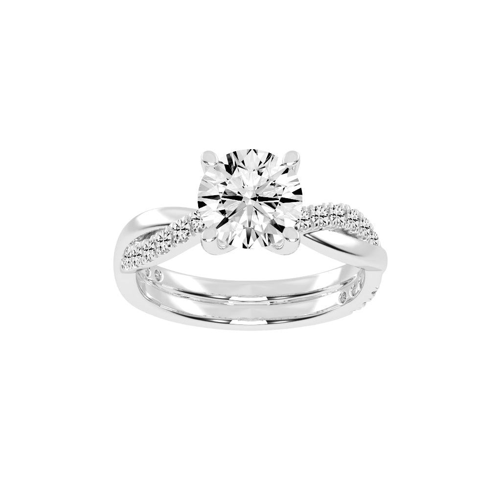 Twisted Pave Solitaire Ring Set
