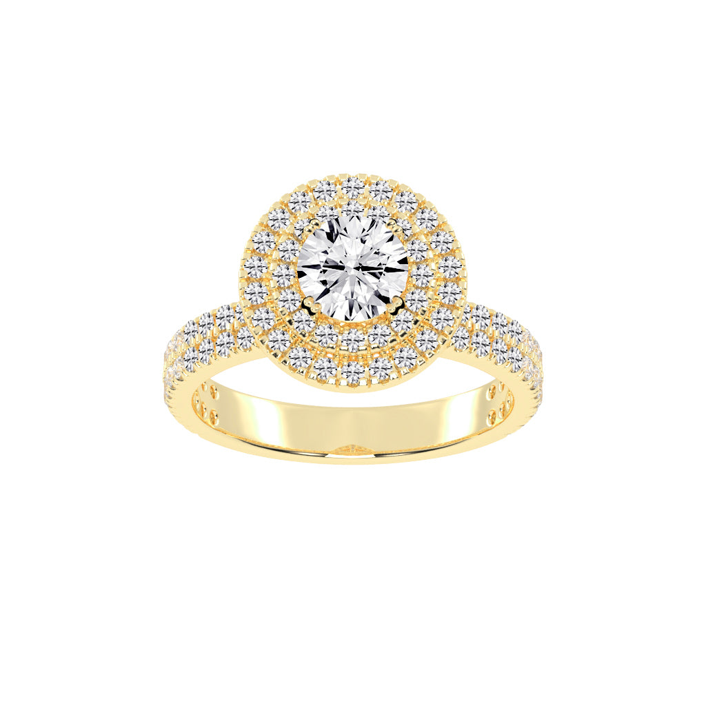 Double Halo Diamond Engagement Ring with Pave Band