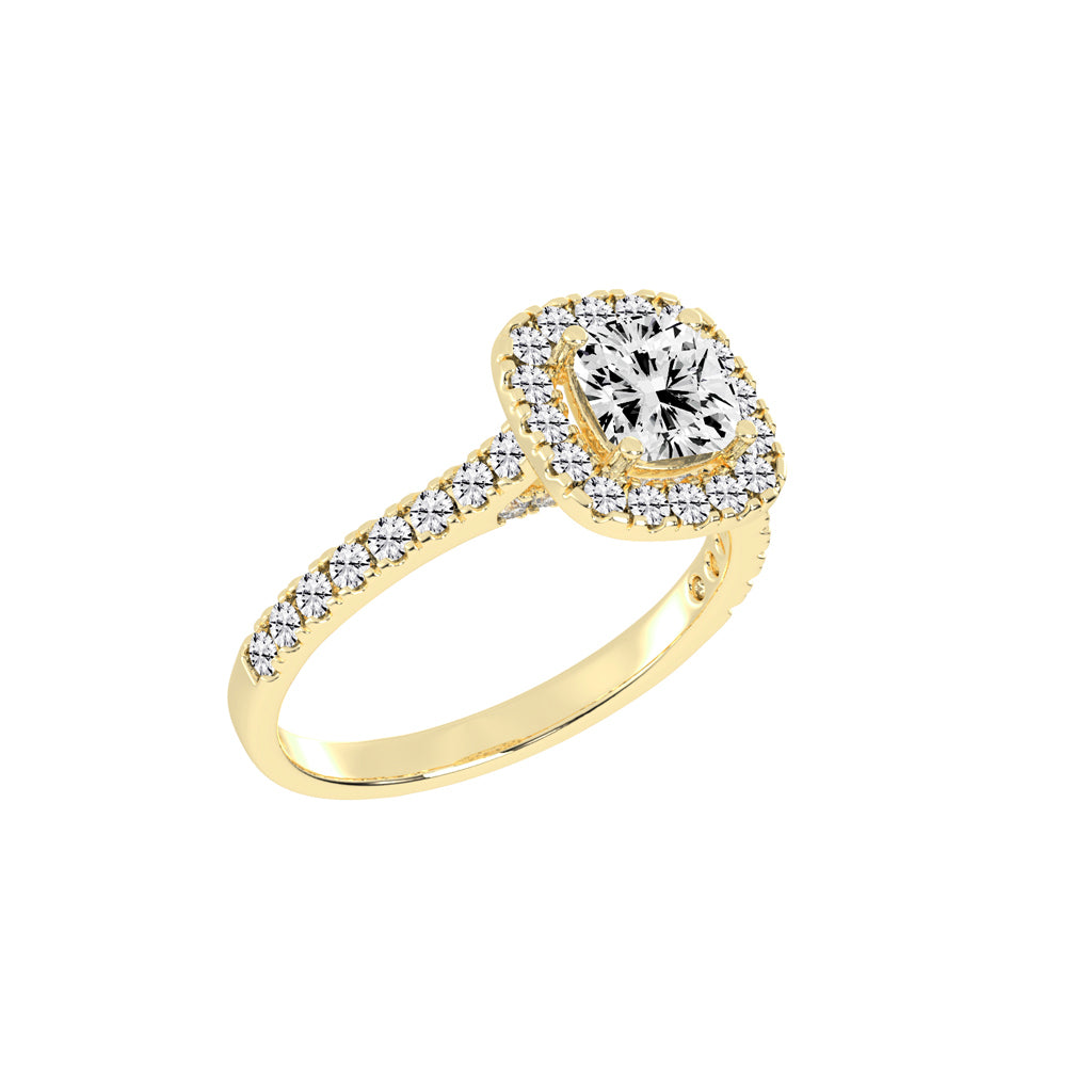 Halorine cushion cut halo lab diamond ring
